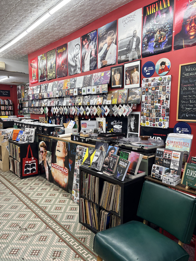 Record displays and seating at Sterling Records